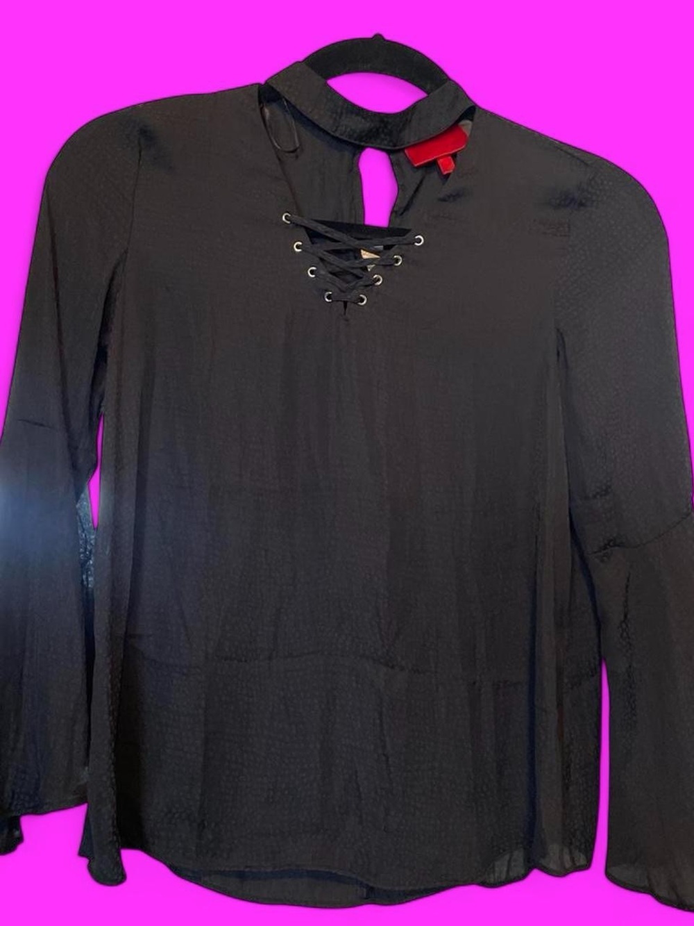 Jennifer Lopez Black Lace-Up Choker Blouse